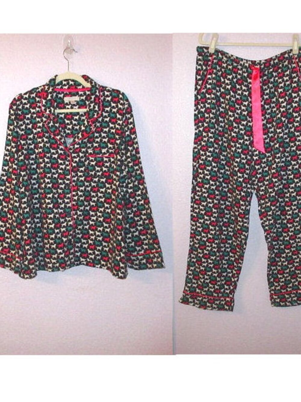 Rainbow Dog Flannel Pajama Set Size XL Top & Pants 2 Piece Pockets Puppy